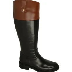 Bota Alta De Piesanto Estilo Montar En Piel De Tonos Combinados, Cremallera Y Horma De Ancho Especial