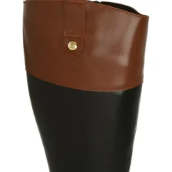 Bota Alta De Piesanto Estilo Montar En Piel De Tonos Combinados, Cremallera Y Horma De Ancho Especial