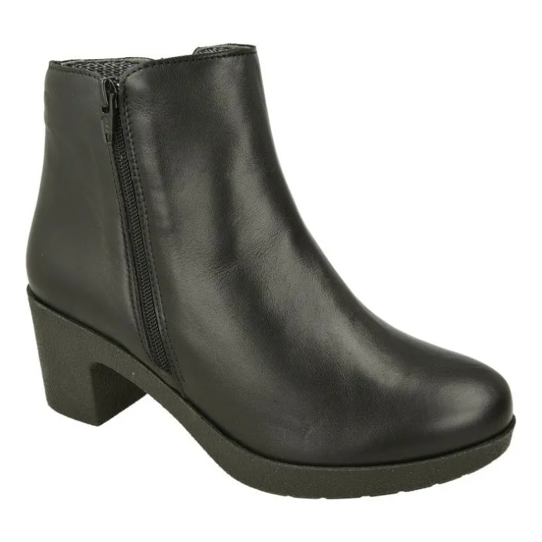 Botin De Comfort Class Con Cremallera Y Pala Lisa. Piso Bloque Tacon Confortable Y Planta De Descanso Extraible