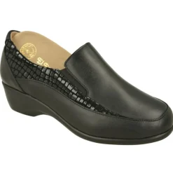 Mocasin De Calzamedi De Pala Abotinada Con Elasticos Y Piel Combinada Con Charol. Piso De Poliuretano Y Planta Extraible
