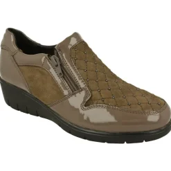 Mocasin Del Doctor Cutillas Con Ajuste Por Cremallera, Piel Combinada Nobuck Y Charol Con Tachas, Planta De Descanso Extraible