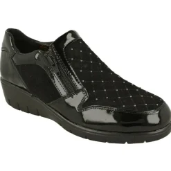 Mocasin Del Doctor Cutillas Con Ajuste Por Cremallera, Piel Combinada Nobuck Y Charol Con Tachas, Planta De Descanso Extraible