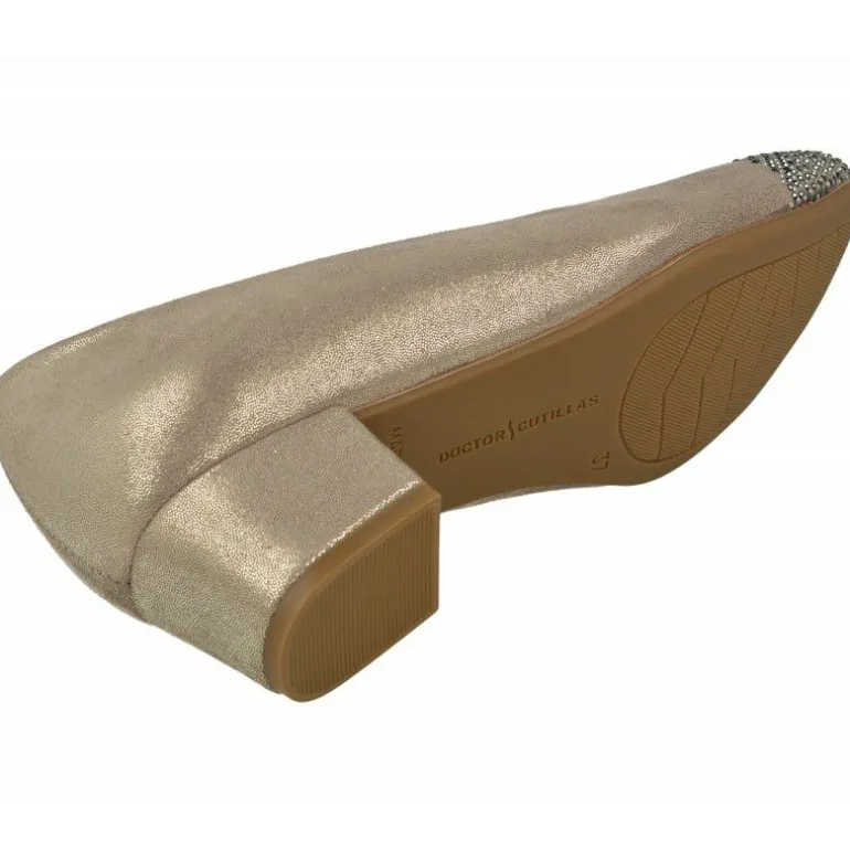 Salón De Tacon Doctor Cutillas De Puntera Recta Con Pedreria Y Tejido Elastico Adaptable Con Planta Movible