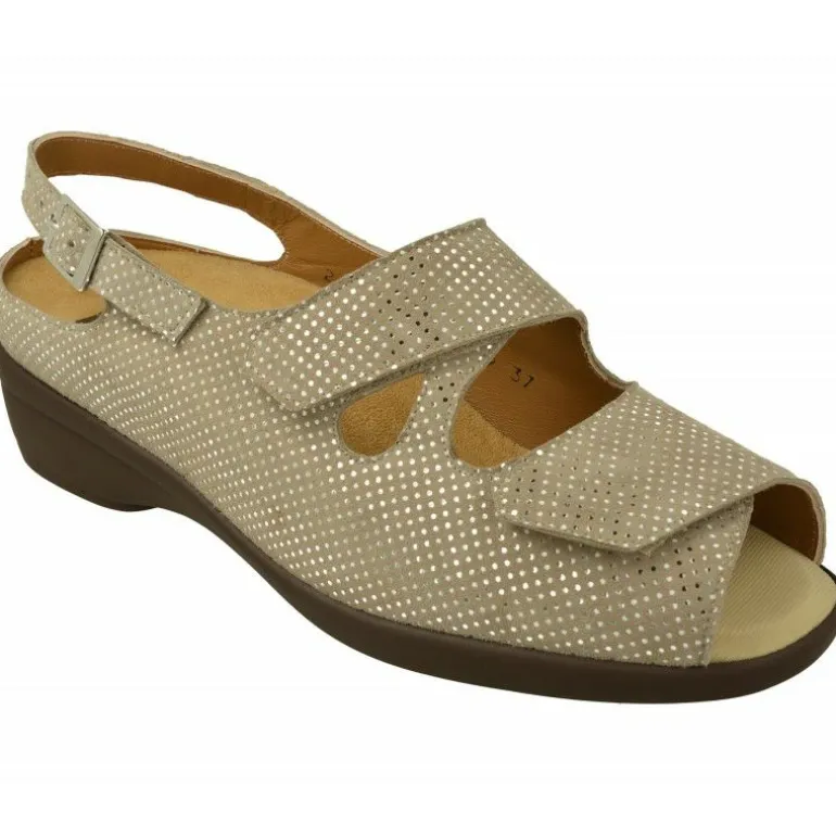 Sandalia De Alviflex En Piel Grabado Con Doble Velcro Ajustable En Ancho 14 Y Planta Movible