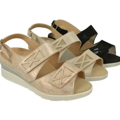 Sandalia De Calzamedi Con Doble Tira De Velcro Ajustable, Piel Brillos Y Planta Anatomica Con Cazoleta Para Plantillas