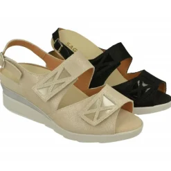 Sandalia De Calzamedi Con Doble Tira De Velcro Ajustable, Piel Brillos Y Planta Anatomica Con Cazoleta Para Plantillas