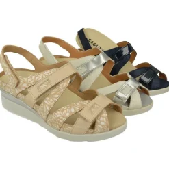Sandalia De Calzamedi De Tiras Cruzadas Con Ajuste Por Velcro En Piel Combinada Con Charol, Planta Extraible Con Doble Cazoleta