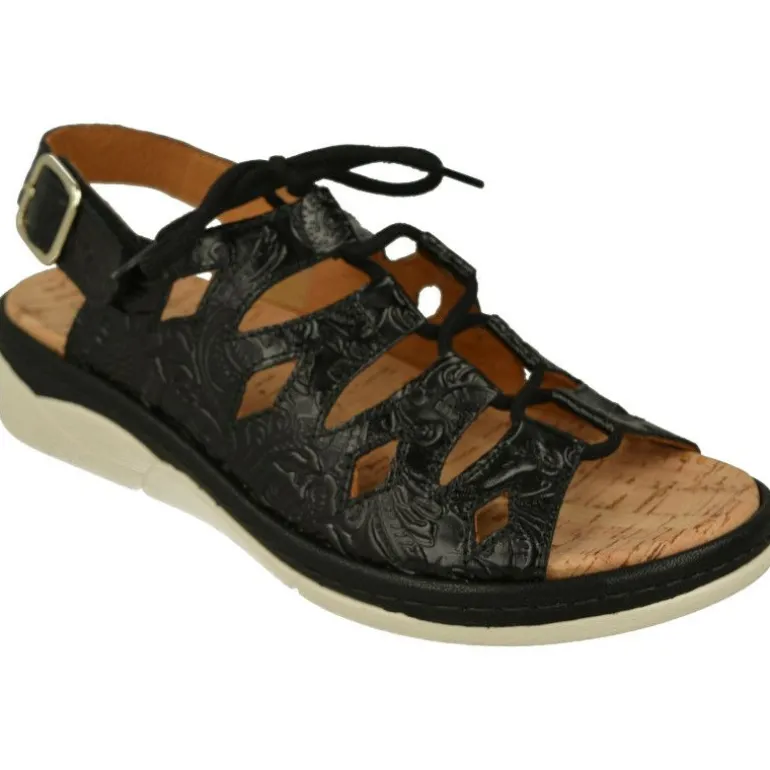 Sandalia De Comfort Class Acordonada Extra Ancha En Piel Grabada, Piso De Poliuretano Y Planta Anatomica Extraible