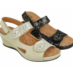 Sandalia De Comfort Class Con Doble Tira De Velcro Ajustable De Piel Estampada Con Cuna Contrastada Y Piso De Descanso