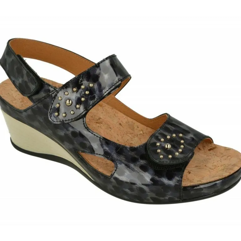 Sandalia De Comfort Class Con Doble Tira De Velcro Ajustable De Piel Estampada Con Cuna Contrastada Y Piso De Descanso