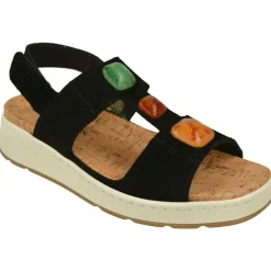 Sandalia De Comfort Class Con Elasticos Y Piedras En Pala, Piel Serraje Y Planta Antomica Extraible Con Piso De Cuna Corrida De
