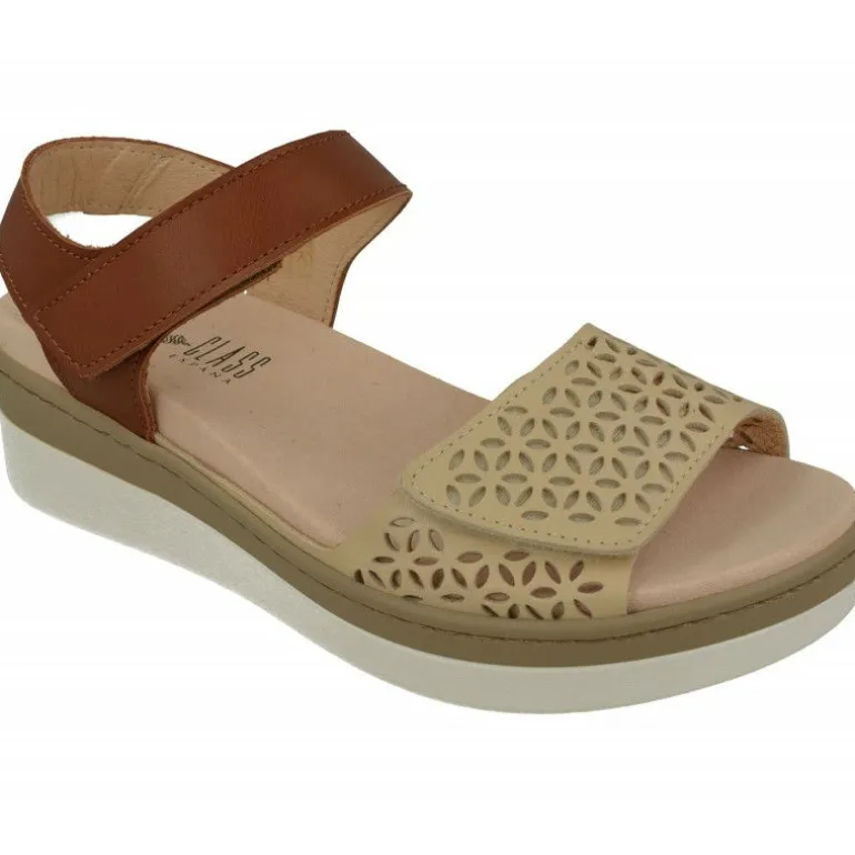 Sandalia De Comfort Class De Pala Picada Con Doble Ajuste Velcro Combinada Con Planta De Descanso Extraible