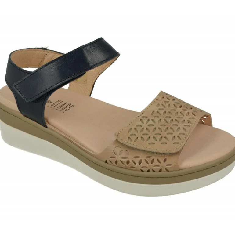 Sandalia De Comfort Class De Pala Picada Con Doble Ajuste Velcro Combinada Con Planta De Descanso Extraible