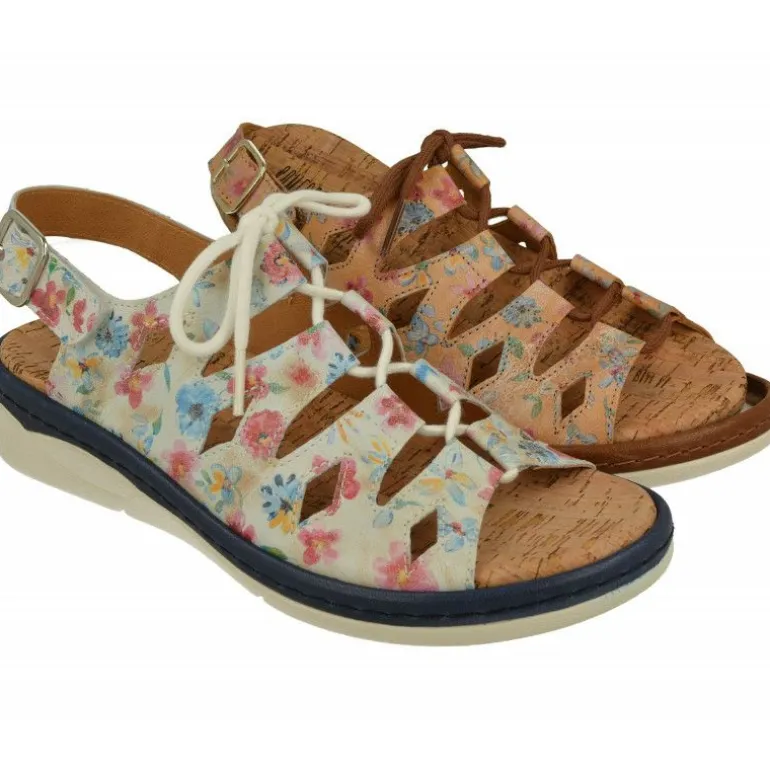 Sandalia De Comfort Class En Piel Estampado De Flores Con Horma De Ancho Especial Y Planta De Descanso Extraible