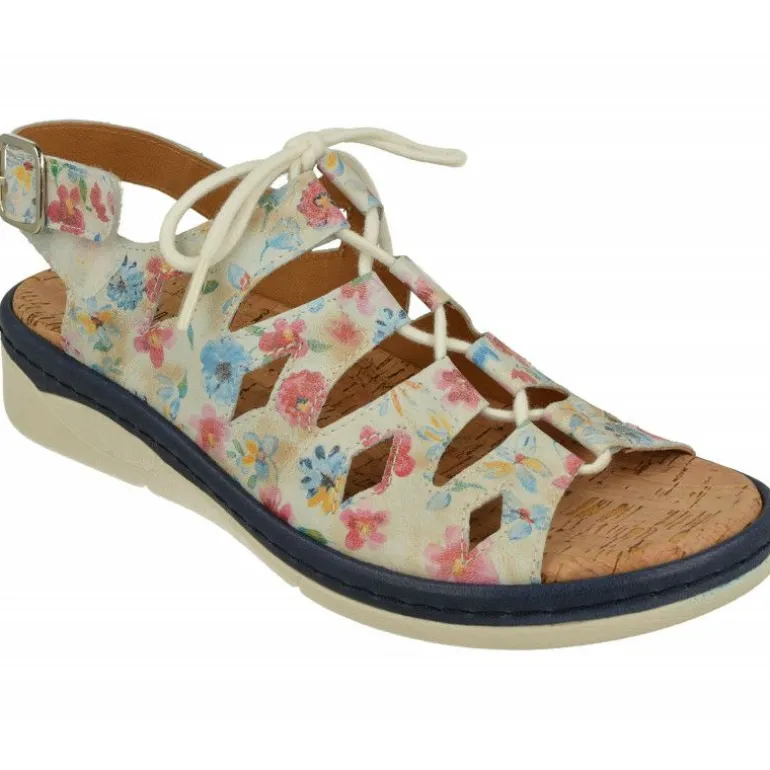 Sandalia De Comfort Class En Piel Estampado De Flores Con Horma De Ancho Especial Y Planta De Descanso Extraible