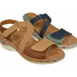 Sandalia De Comfort Class En Piely Nobuck Combinada Con Tiras Cruzadas De Velcro Ajustable Y Cuna Alta Estampada Flores