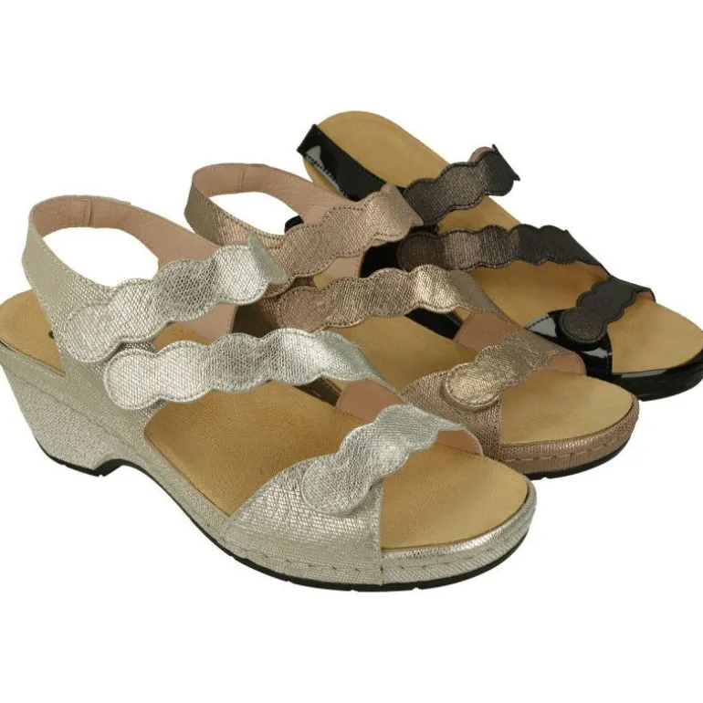 Sandalia De Comfort Class En Piel Grabada Metal Con Ajuste Triple Velcro, Cuna Alta Forrada Y Planta De Descanso Extraible