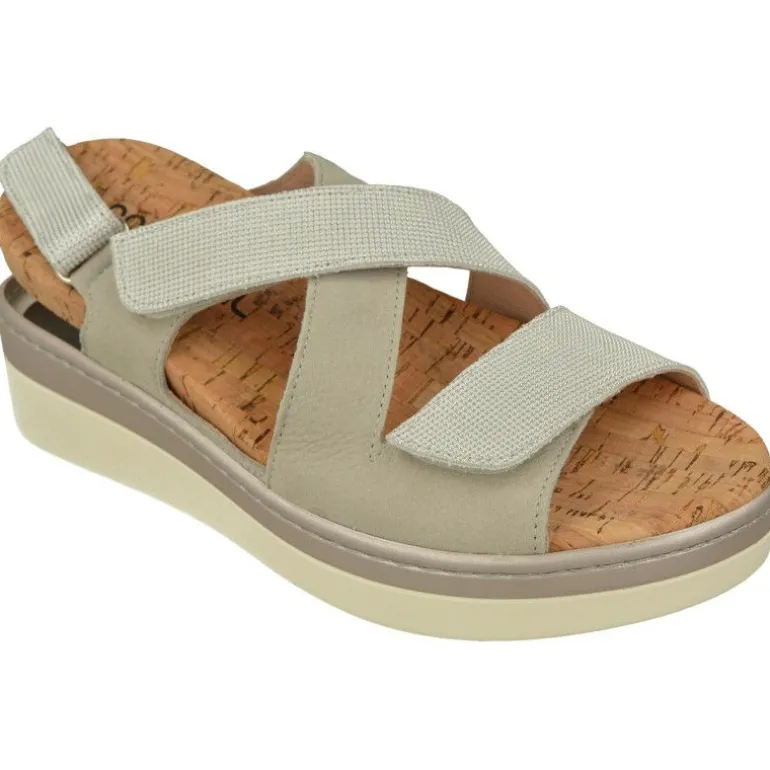 Sandalia De Comfort Class (Essential) De Tiras Cruzadas Con Velcros Ajustables Combinada En Piel Y Tejido, Planta Anatomica