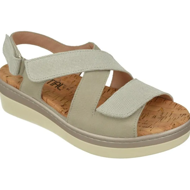 Sandalia De Comfort Class (Essential) De Tiras Cruzadas Con Velcros Ajustables Combinada En Piel Y Tejido, Planta Anatomica