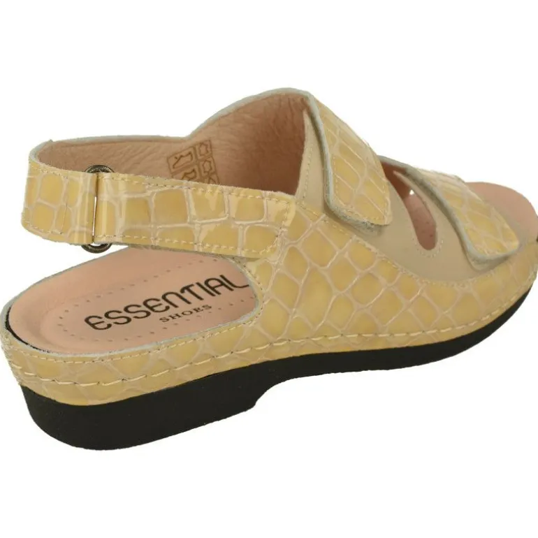 Sandalia De Comfort Class (Essential) En Piel Grabada Charol Con Triple Tira Ajustable De Velcro Y Con Piso De Poliuretano