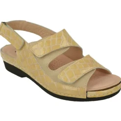 Sandalia De Comfort Class (Essential) En Piel Grabada Charol Con Triple Tira Ajustable De Velcro Y Con Piso De Poliuretano