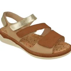 Sandalia De Comfort Class (Essential) En Piel Combinada Con Tiras De Velcro Ajustables, Planta Extraible Y Piso De Poliuretano