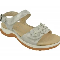 Sandalia De G Comfort De Doble Velcro Con Flor En Pala De Piel Grabada, Planta Anatomica Extraible Y Piso De Caucho
