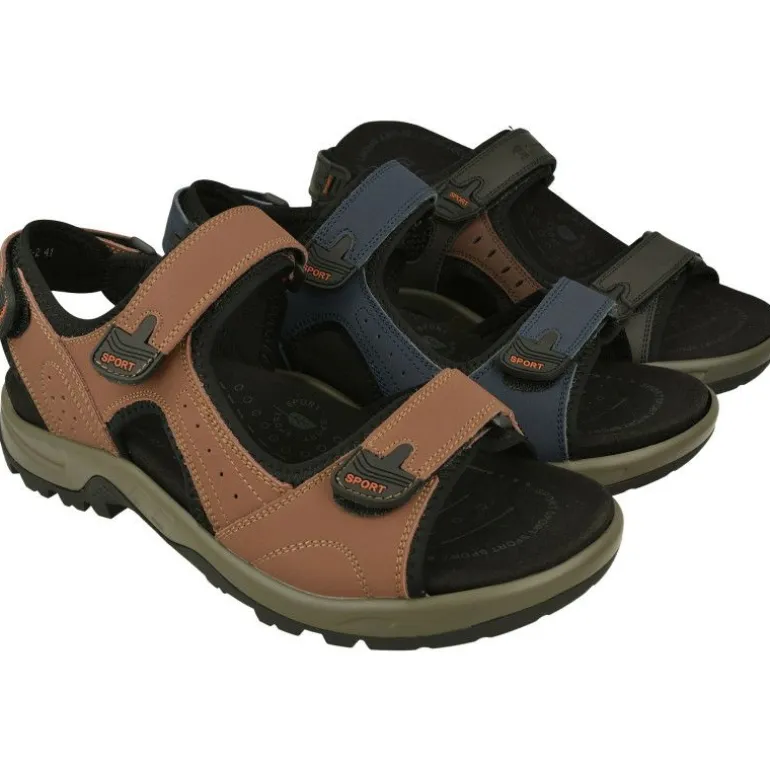 Sandalia De G Comfort En Piel Con Ajuste De Velcros Piel Engrasada Y Planta De Descanso Con Piso De Amortiguacion