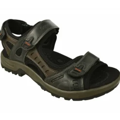 Sandalia De G Comfort En Piel Con Ajuste De Velcros Piel Engrasada Y Planta De Descanso Con Piso De Amortiguacion