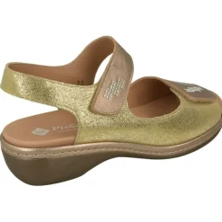 Sandalia De Piesanto Con Doble Tira De Velcro Ajustable En Piel Metalizada, Planta Anatomica Extraible Y Piso De Poliuretano