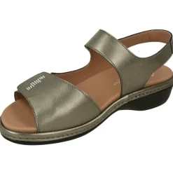 Sandalia De Piesanto Con Doble Tira De Velcro Ajustable En Piel Metalizada, Planta Anatomica Extraible Y Piso De Poliuretano