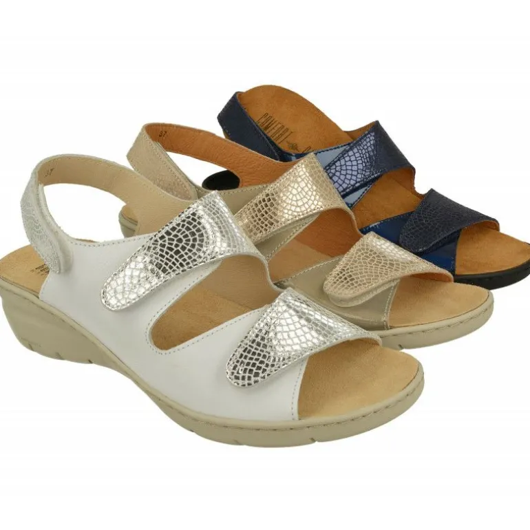 Sandalia De Triple Velcro De Comfort Class Con Piso Aligerado Combinada En Charol Y Grabado Con Planta De Descanso