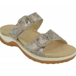 Sandalia Zueco De G Comfort De Doble Tira Ajustable En Piel Estampada, Planta Anatomica Extraible Y Piso De Caucho