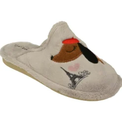 Zapatilla Chinela De Garzon Con Bordado Perrito Salchicha En Pano De Dacha Y Piso Ligero Microporoso Especial Parquet
