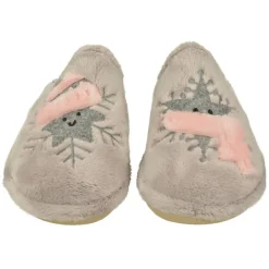 Zapatilla Chinela De Garzon Con Bordado Copos De Nieve En Pano Dacha Y Piso Microporoso Especial Parquet