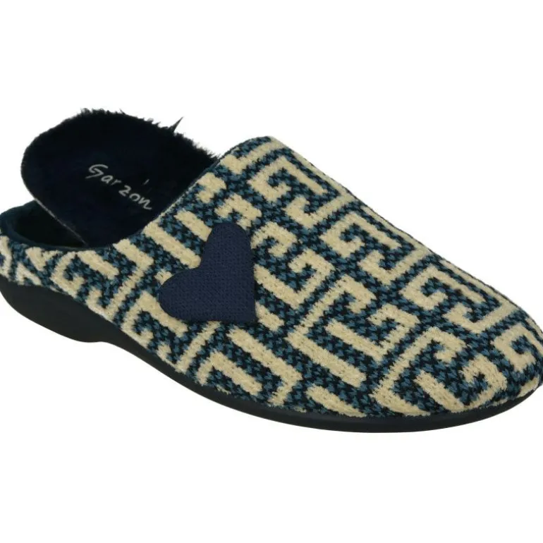 Zapatilla Chinela De Garzon De Pano, Laberinto Estampado, Planta De Descanso Movible Y Piso De Caucho