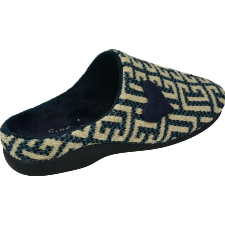 Zapatilla Chinela De Garzon De Pano, Laberinto Estampado, Planta De Descanso Movible Y Piso De Caucho