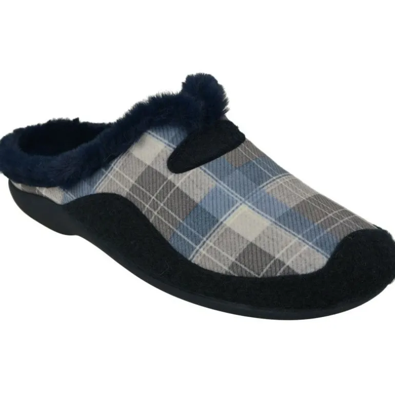 Zapatilla Chinela De Garzon De Pano Cuadros Con Piso De Caucho Y Planta Anatomica De Descanso Extraible