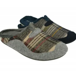 Zapatilla Chinela De Garzon En Pano De Cuadros Combinados, Planta De Descanso Extraible Y Piso De Caucho